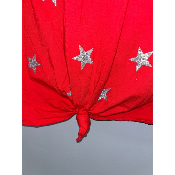 PINK Victoria's Secret Red Sparkle Star Tie Front Tank Top Medium - Picture 2 of 5